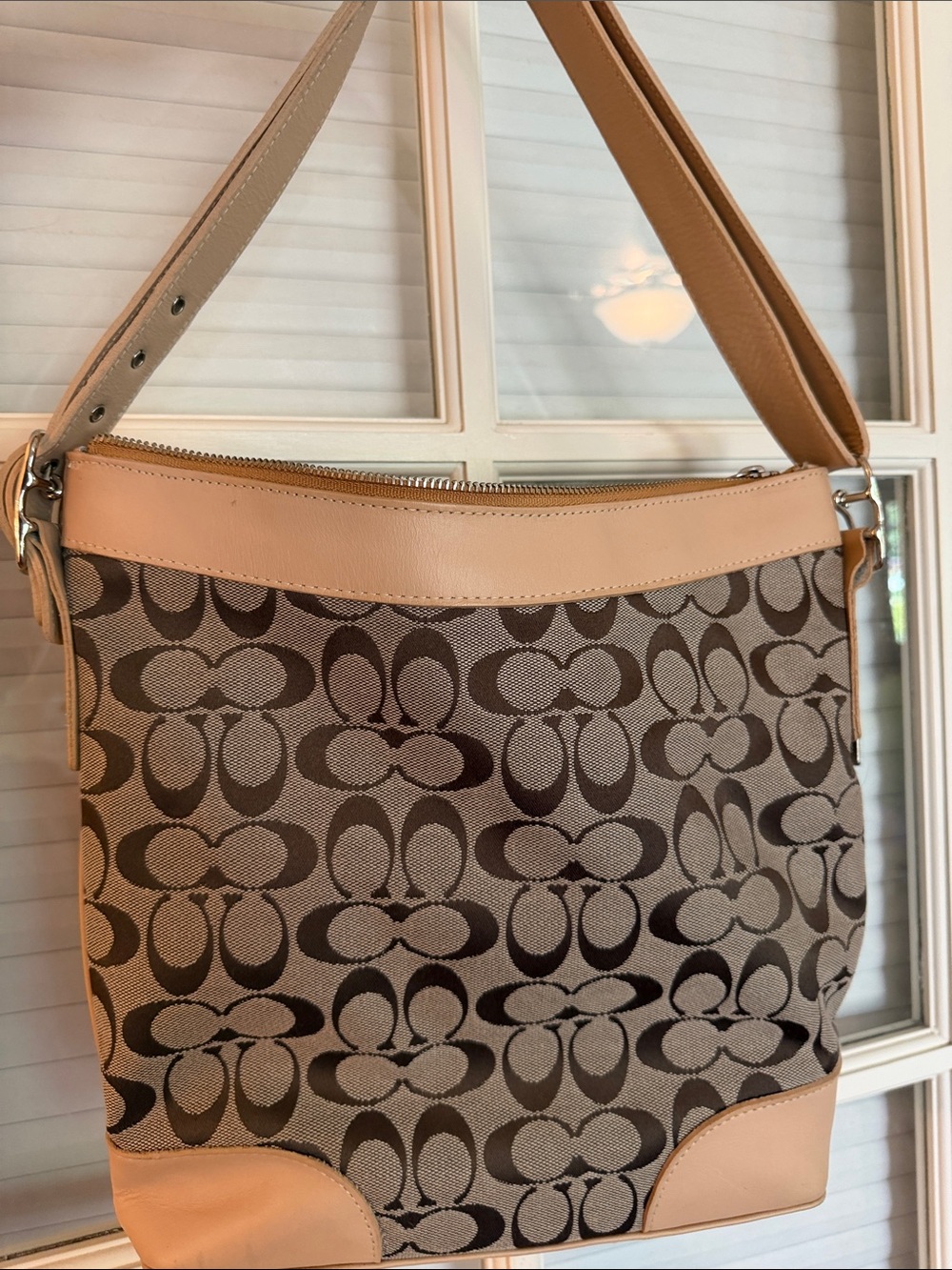 Coach Beige and Brown Signature Shoulder Bag